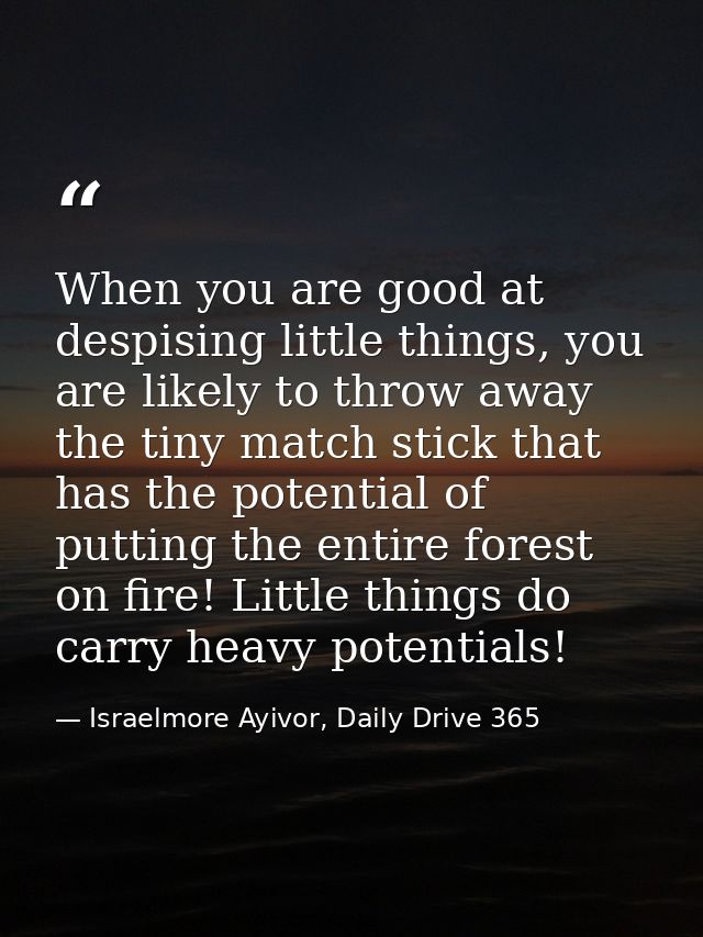 When you are good at despising little things, you are likely to throw away the tiny match stick that has the potential o — Israelmore Ayivor, Daily Drive 365