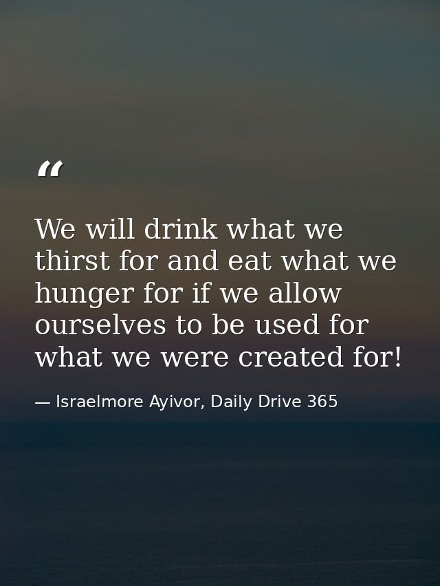 We will drink what we thirst for and eat what we hunger for if we allow ourselves to be used for what we were created fo — Israelmore Ayivor, Daily Drive 365