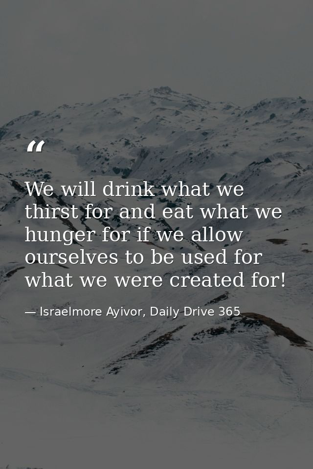 We will drink what we thirst for and eat what we hunger for if we allow ourselves to be used for what we were created fo — Israelmore Ayivor, Daily Drive 365