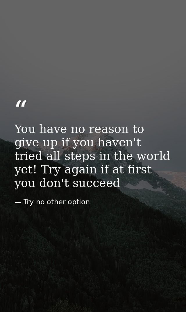 You have no reason to give up if you haven't tried all steps in the world yet! Try again if at first you don't succeed — Try no other option