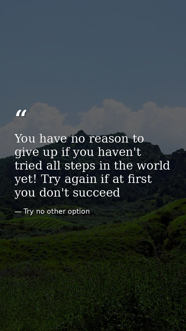 You have no reason to give up if you haven't tried all steps in the world yet! Try again if at first you don't succeed — Try no other option