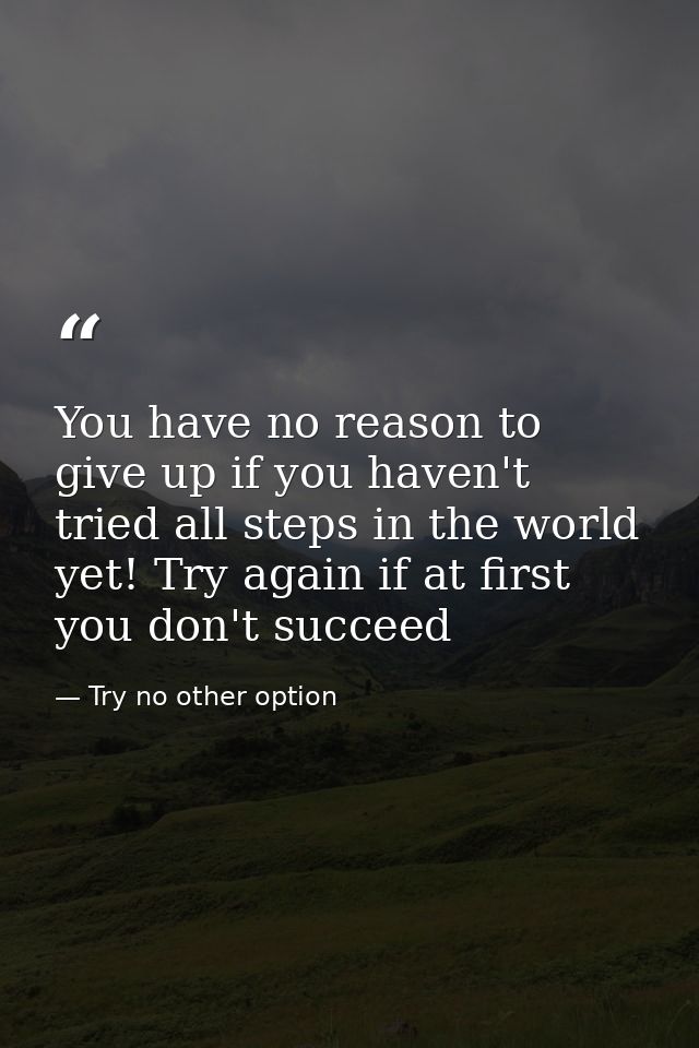 You have no reason to give up if you haven't tried all steps in the world yet! Try again if at first you don't succeed — Try no other option