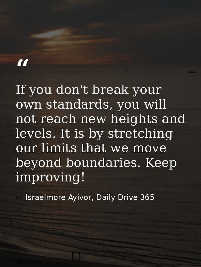 If you don't break your own standards, you will not reach new heights and levels. It is by stretching our limits that we — Israelmore Ayivor, Daily Drive 365