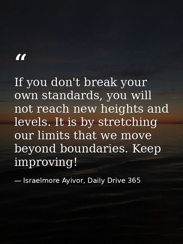 If you don't break your own standards, you will not reach new heights and levels. It is by stretching our limits that we — Israelmore Ayivor, Daily Drive 365