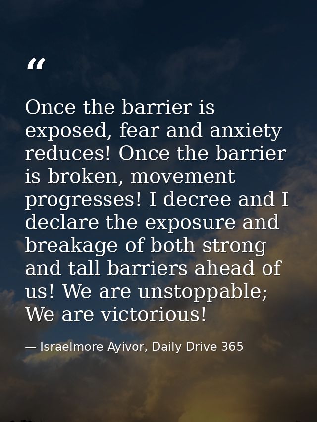 Once the barrier is exposed, fear and anxiety reduces! Once the barrier is broken, movement progresses! I decree and I d — Israelmore Ayivor, Daily Drive 365