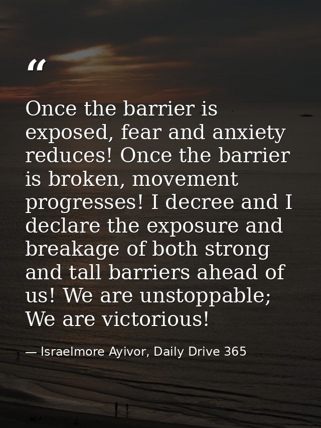 Once the barrier is exposed, fear and anxiety reduces! Once the barrier is broken, movement progresses! I decree and I d — Israelmore Ayivor, Daily Drive 365