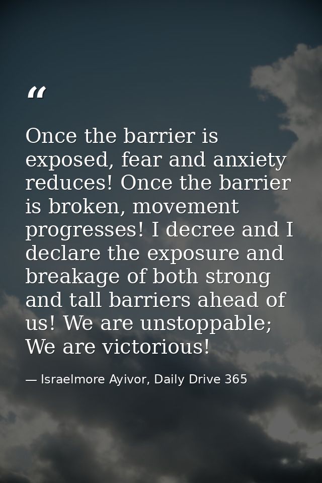 Once the barrier is exposed, fear and anxiety reduces! Once the barrier is broken, movement progresses! I decree and I d — Israelmore Ayivor, Daily Drive 365