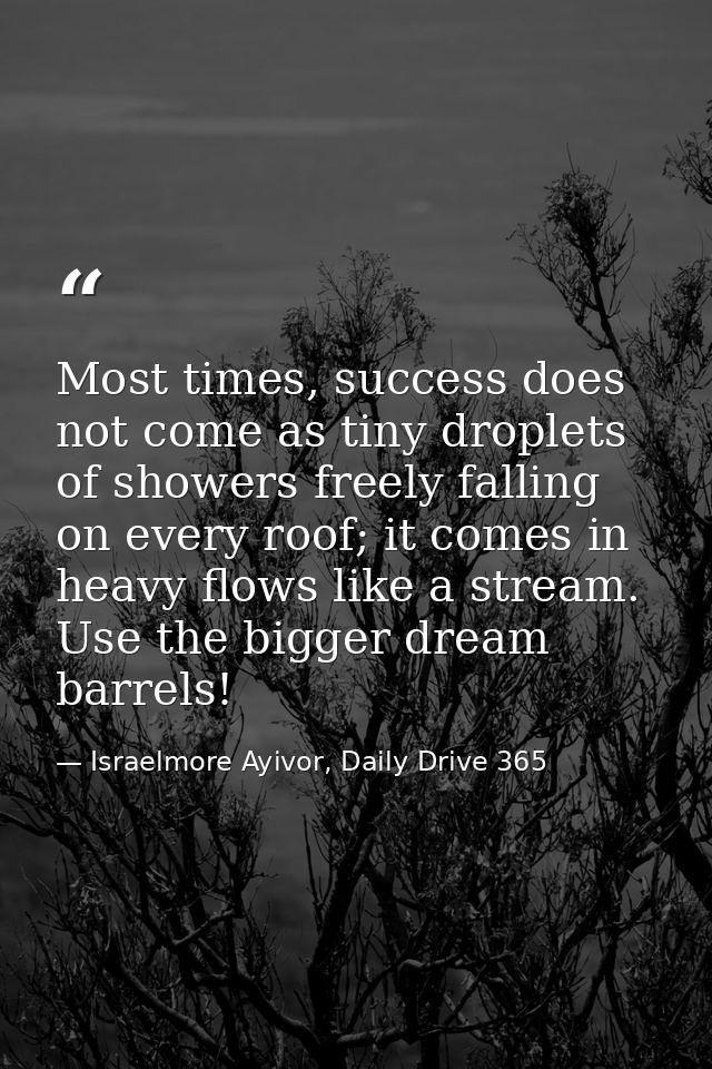 Most times, success does not come as tiny droplets of showers freely falling on every roof; it comes in heavy flows like — Israelmore Ayivor, Daily Drive 365