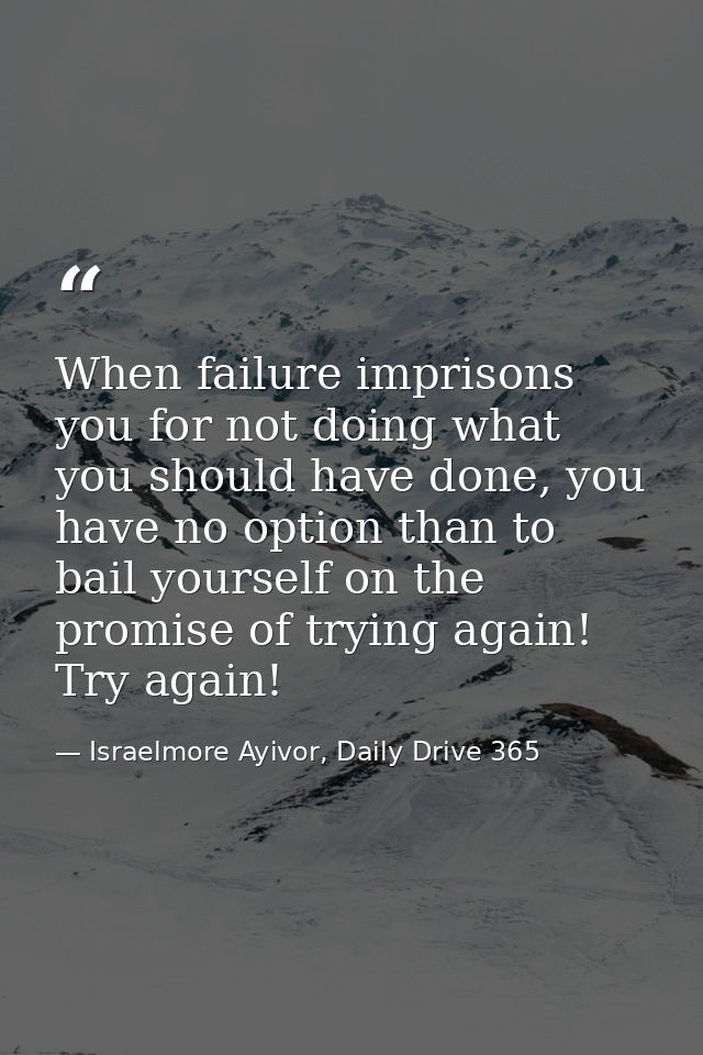 When failure imprisons you for not doing what you should have done, you have no option than to bail yourself on the prom — Israelmore Ayivor, Daily Drive 365