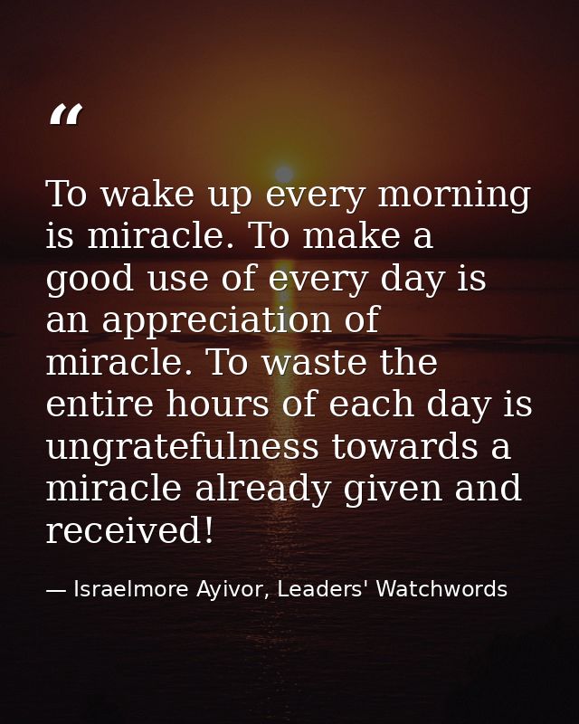 To wake up every morning is miracle. To make a good use of every day is an appreciation of miracle. To waste the entire  — Israelmore Ayivor, Leaders' Watchwords