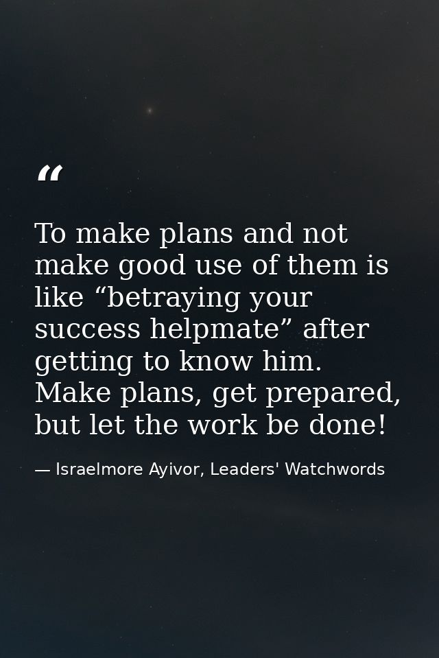 To make plans and not make good use of them is like “betraying your success helpmate” after getting to know him. Make pl — Israelmore Ayivor, Leaders' Watchwords