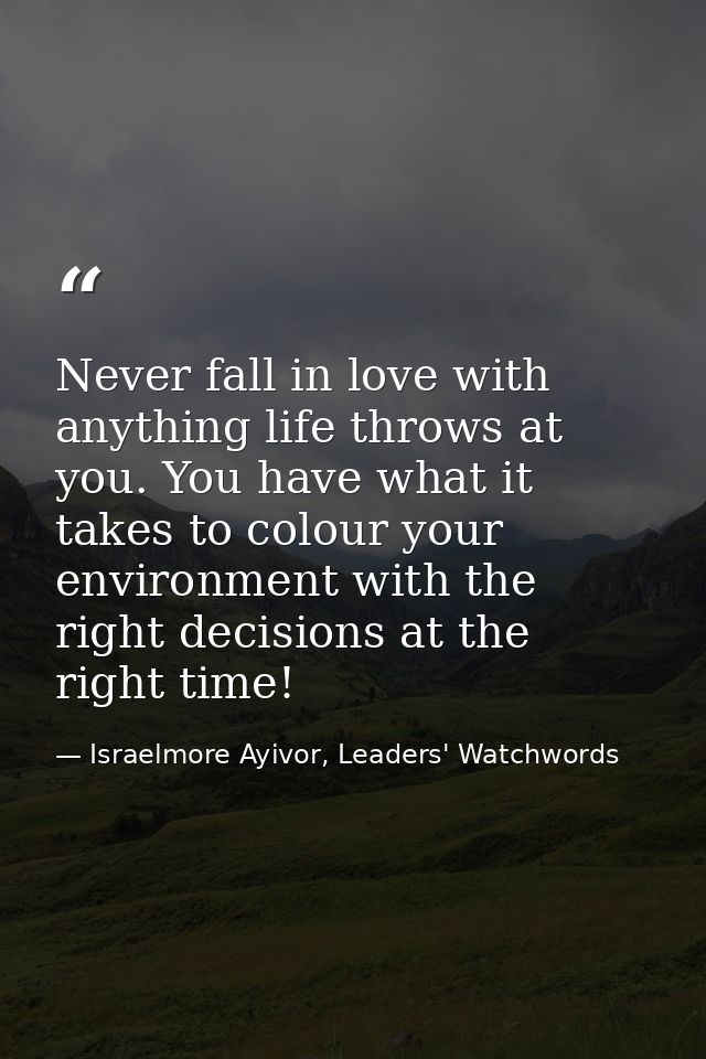 Never fall in love with anything life throws at you. You have what it takes to colour your environment with the right de — Israelmore Ayivor, Leaders' Watchwords