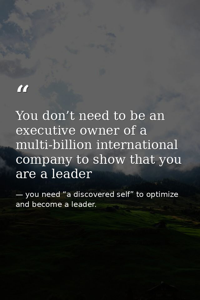 You don’t need to be an executive owner of a multi-billion international company to show that you are a leader — you need “a discovered self” to optimize and become a leader.