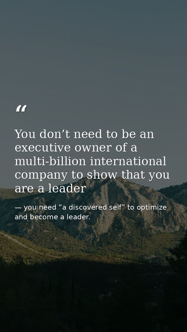 You don’t need to be an executive owner of a multi-billion international company to show that you are a leader — you need “a discovered self” to optimize and become a leader.
