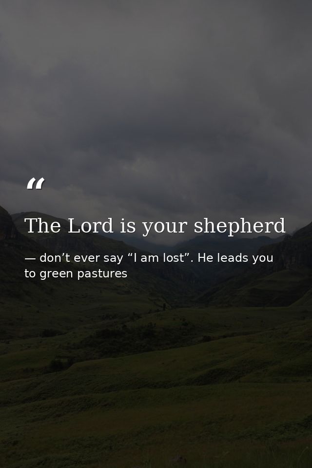 The Lord is your shepherd — don’t ever say “I am lost”. He leads you to green pastures