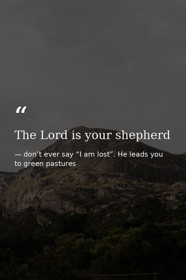 The Lord is your shepherd — don’t ever say “I am lost”. He leads you to green pastures
