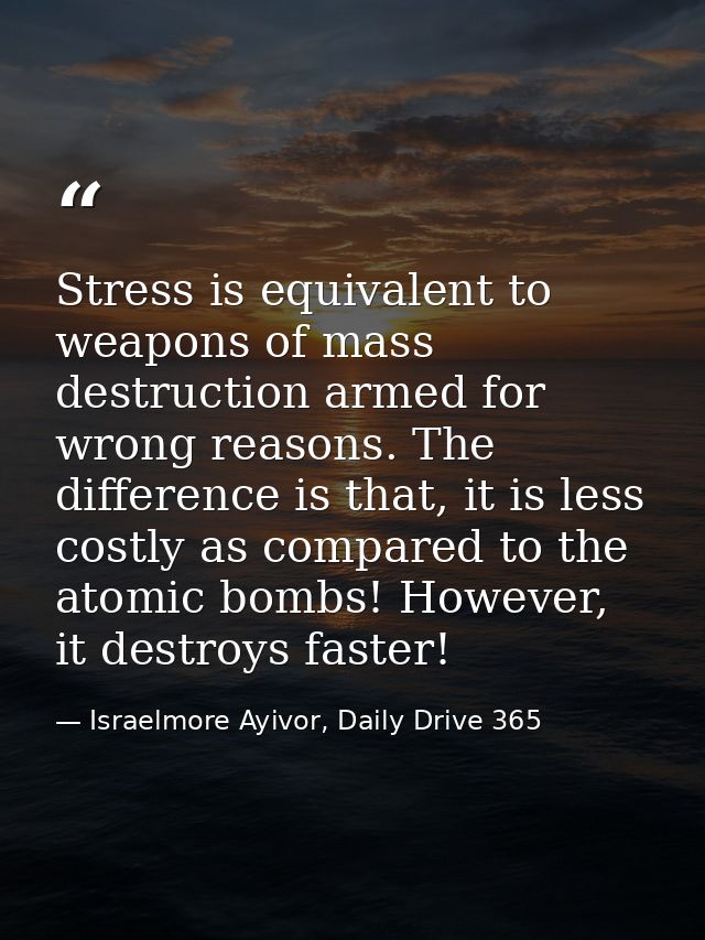 Stress is equivalent to weapons of mass destruction armed for wrong reasons. The difference is that, it is less costly a — Israelmore Ayivor, Daily Drive 365