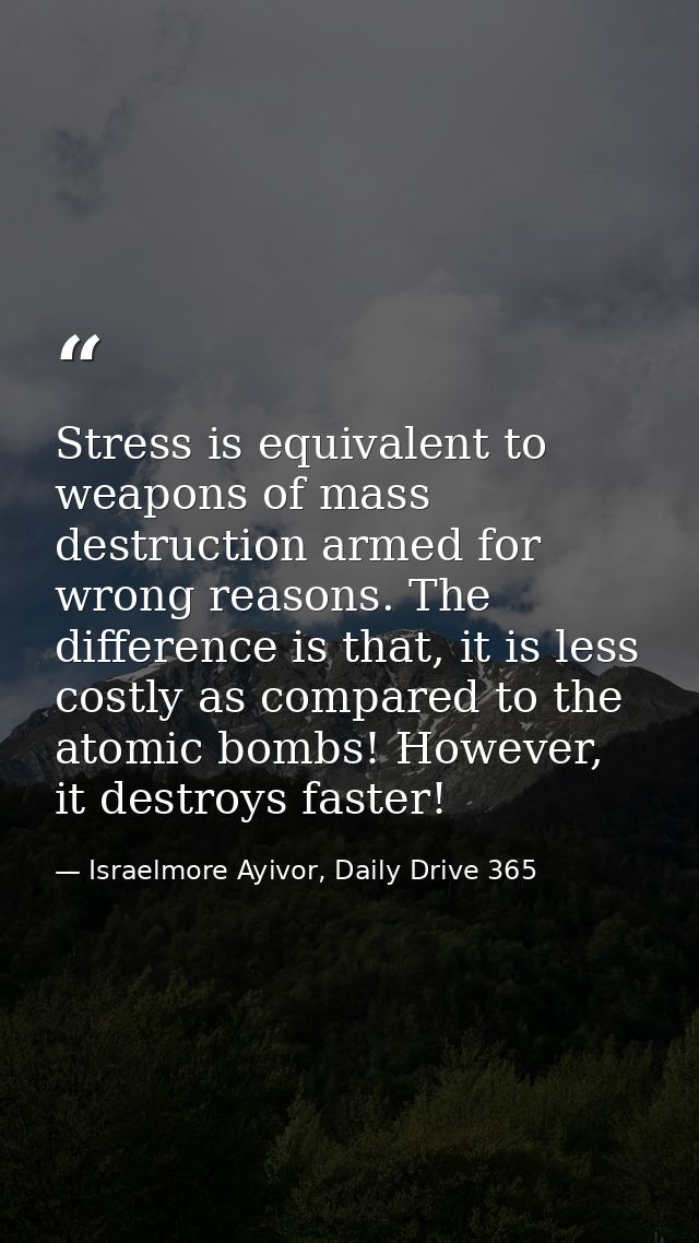 Stress is equivalent to weapons of mass destruction armed for wrong reasons. The difference is that, it is less costly a — Israelmore Ayivor, Daily Drive 365