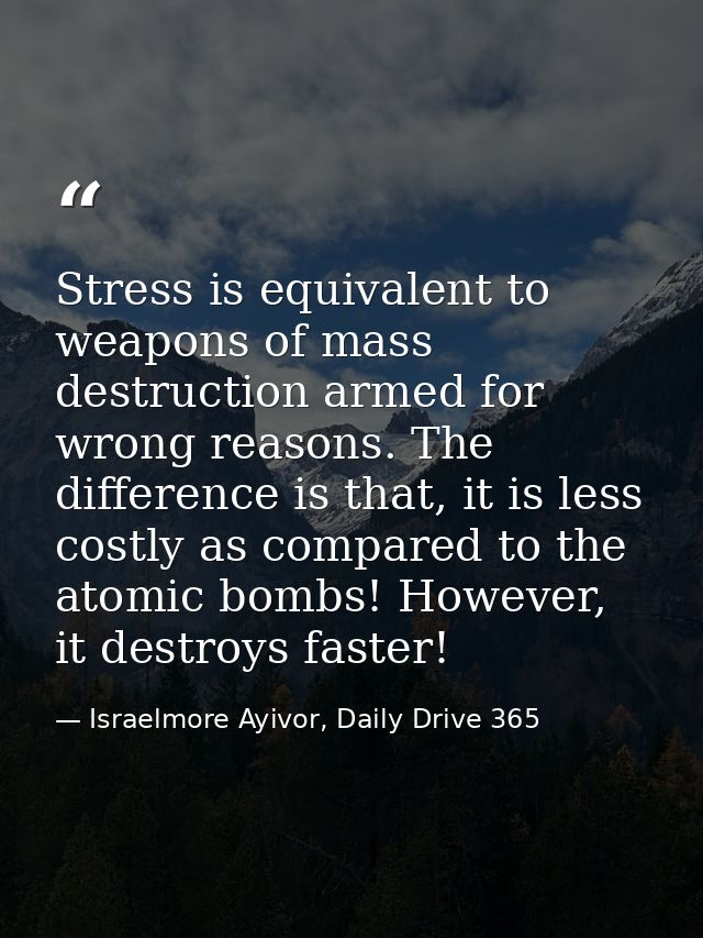 Stress is equivalent to weapons of mass destruction armed for wrong reasons. The difference is that, it is less costly a — Israelmore Ayivor, Daily Drive 365
