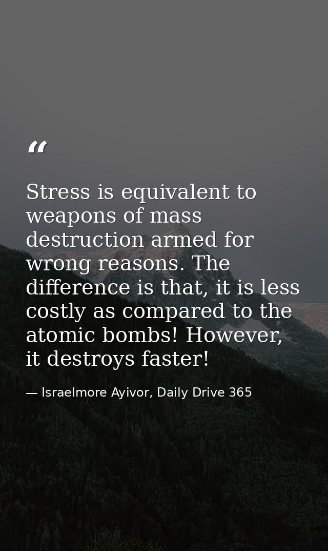 Stress is equivalent to weapons of mass destruction armed for wrong reasons. The difference is that, it is less costly a — Israelmore Ayivor, Daily Drive 365