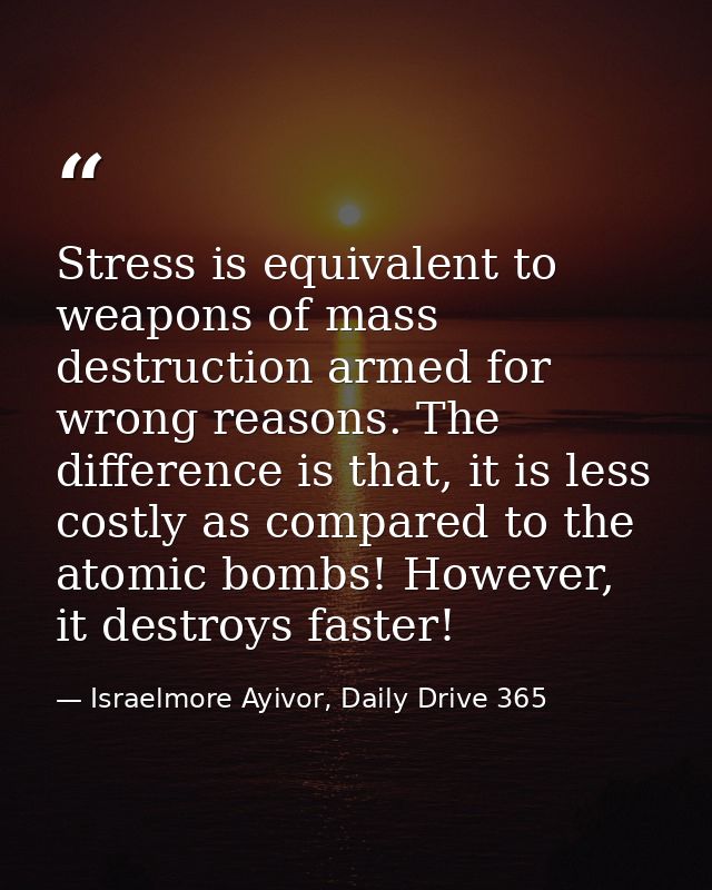 Stress is equivalent to weapons of mass destruction armed for wrong reasons. The difference is that, it is less costly a — Israelmore Ayivor, Daily Drive 365