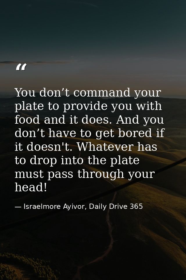 You don’t command your plate to provide you with food and it does. And you don’t have to get bored if it doesn't. Whatev — Israelmore Ayivor, Daily Drive 365