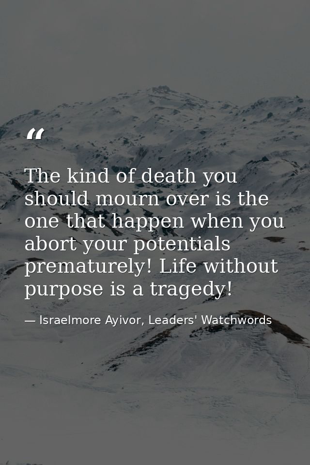The kind of death you should mourn over is the one that happen when you abort your potentials prematurely! Life without  — Israelmore Ayivor, Leaders' Watchwords