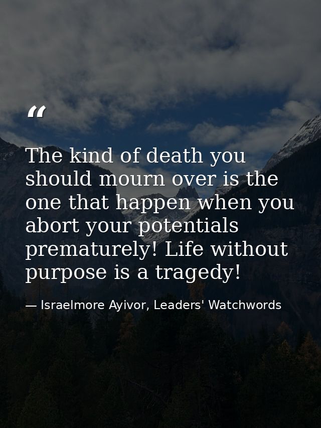 The kind of death you should mourn over is the one that happen when you abort your potentials prematurely! Life without  — Israelmore Ayivor, Leaders' Watchwords