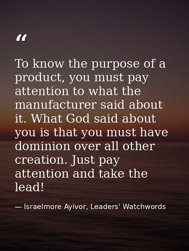 To know the purpose of a product, you must pay attention to what the manufacturer said about it. What God said about you — Israelmore Ayivor, Leaders' Watchwords