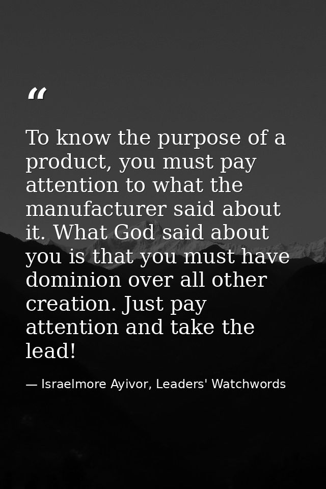 To know the purpose of a product, you must pay attention to what the manufacturer said about it. What God said about you — Israelmore Ayivor, Leaders' Watchwords