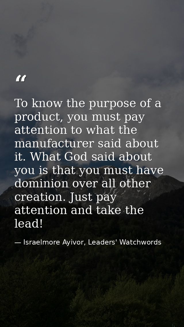 To know the purpose of a product, you must pay attention to what the manufacturer said about it. What God said about you — Israelmore Ayivor, Leaders' Watchwords