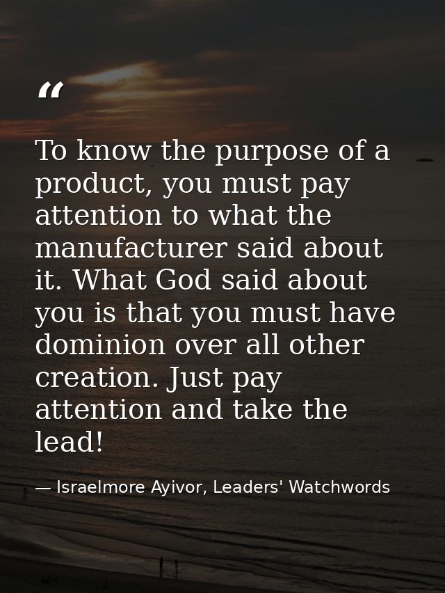 To know the purpose of a product, you must pay attention to what the manufacturer said about it. What God said about you — Israelmore Ayivor, Leaders' Watchwords