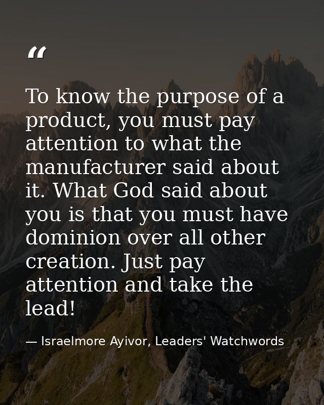 To know the purpose of a product, you must pay attention to what the manufacturer said about it. What God said about you — Israelmore Ayivor, Leaders' Watchwords