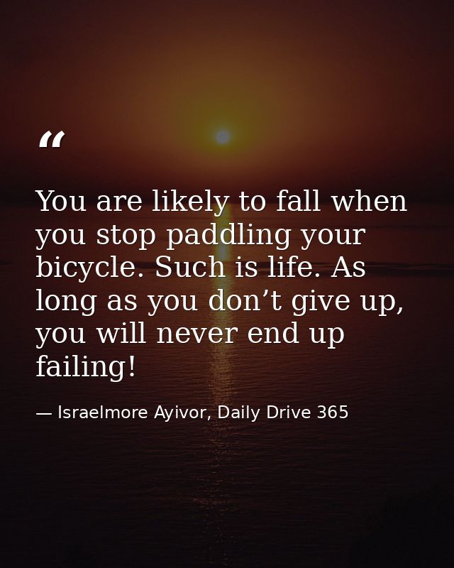 You are likely to fall when you stop paddling your bicycle. Such is life. As long as you don’t give up, you will never e — Israelmore Ayivor, Daily Drive 365