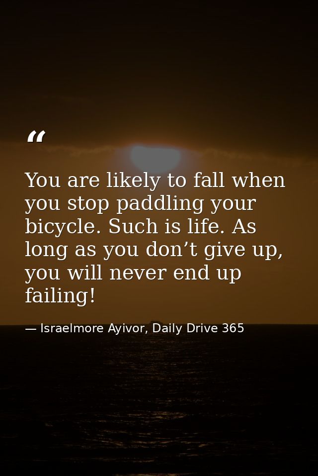 You are likely to fall when you stop paddling your bicycle. Such is life. As long as you don’t give up, you will never e — Israelmore Ayivor, Daily Drive 365