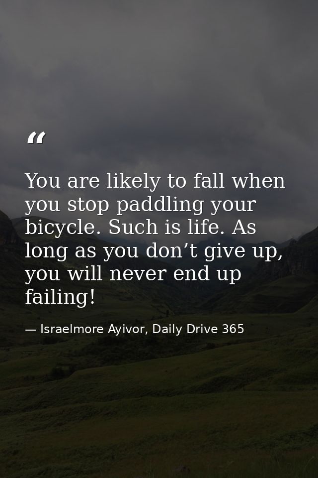 You are likely to fall when you stop paddling your bicycle. Such is life. As long as you don’t give up, you will never e — Israelmore Ayivor, Daily Drive 365