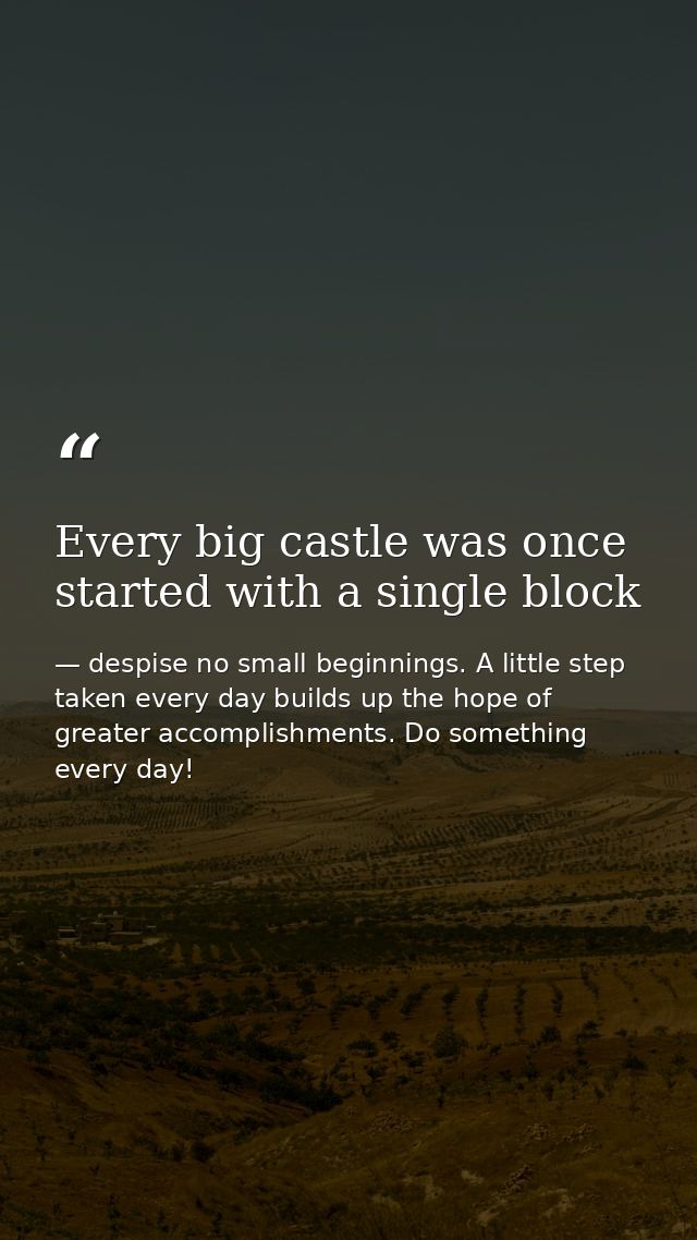 Every big castle was once started with a single block — despise no small beginnings. A little step taken every day builds up the hope of greater accomplishments. Do something every day!