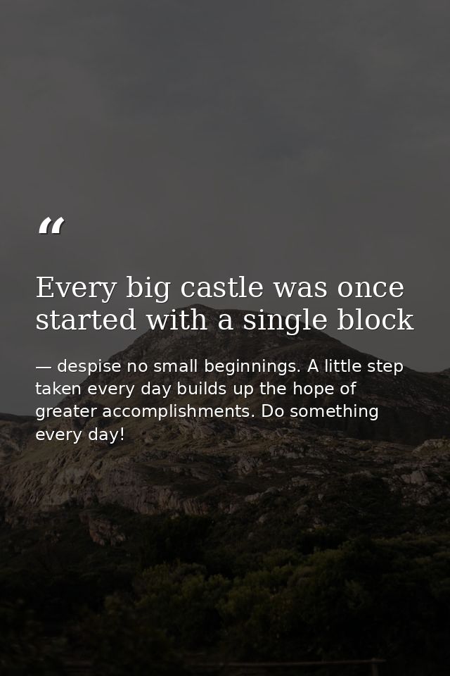 Every big castle was once started with a single block — despise no small beginnings. A little step taken every day builds up the hope of greater accomplishments. Do something every day!