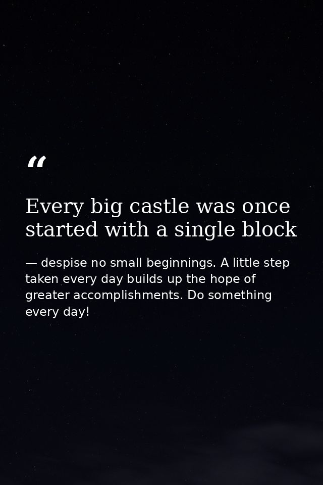Every big castle was once started with a single block — despise no small beginnings. A little step taken every day builds up the hope of greater accomplishments. Do something every day!