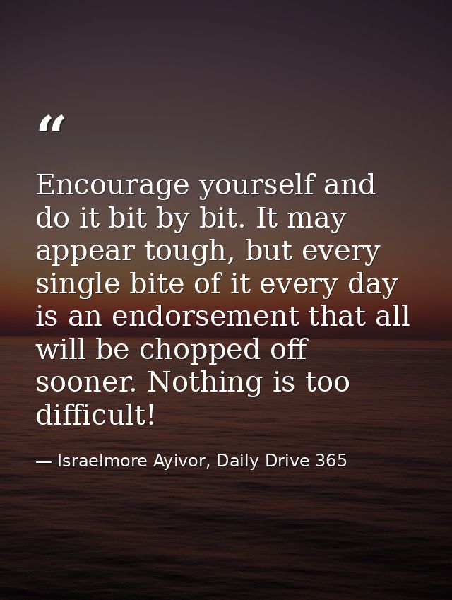 Encourage yourself and do it bit by bit. It may appear tough, but every single bite of it every day is an endorsement th — Israelmore Ayivor, Daily Drive 365