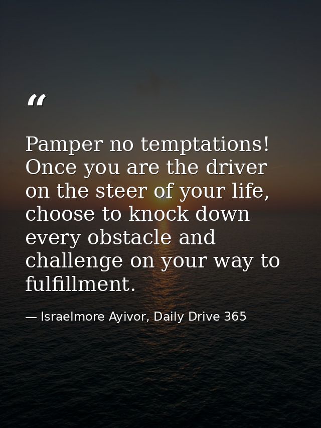 Pamper no temptations! Once you are the driver on the steer of your life, choose to knock down every obstacle and challe — Israelmore Ayivor, Daily Drive 365
