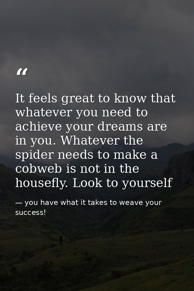 It feels great to know that whatever you need to achieve your dreams are in you. Whatever the spider needs to make a cob — you have what it takes to weave your success!