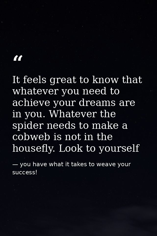 It feels great to know that whatever you need to achieve your dreams are in you. Whatever the spider needs to make a cob — you have what it takes to weave your success!