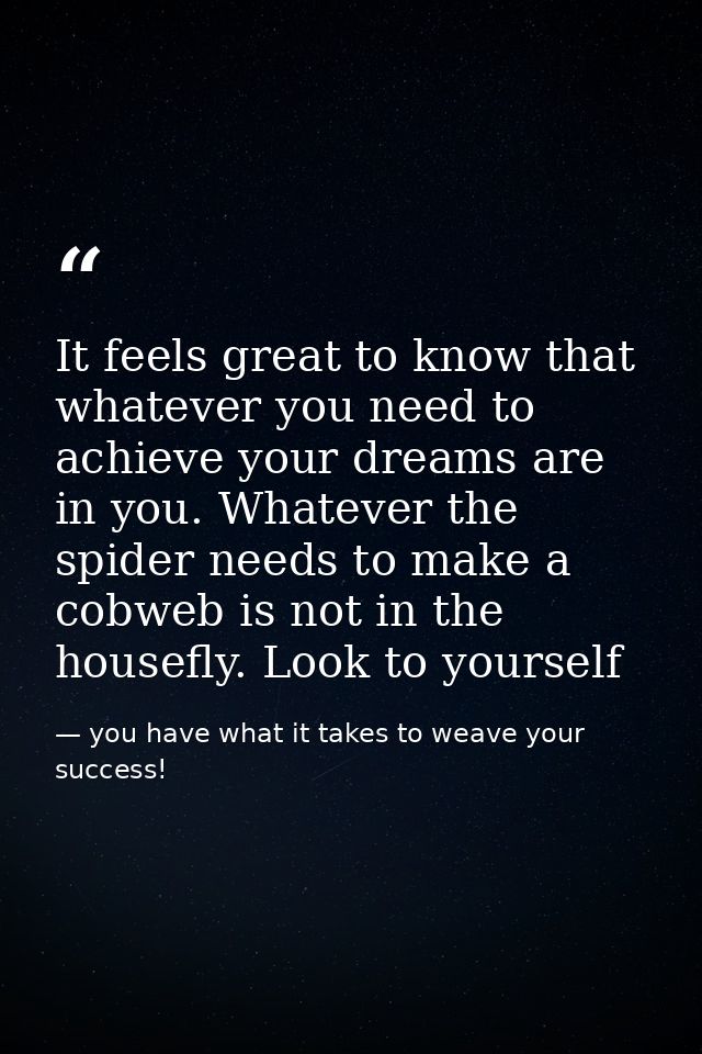 It feels great to know that whatever you need to achieve your dreams are in you. Whatever the spider needs to make a cob — you have what it takes to weave your success!