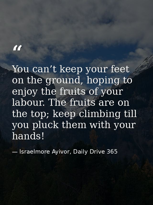 You can’t keep your feet on the ground, hoping to enjoy the fruits of your labour. The fruits are on the top; keep climb — Israelmore Ayivor, Daily Drive 365
