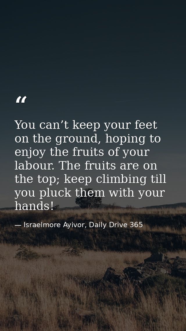 You can’t keep your feet on the ground, hoping to enjoy the fruits of your labour. The fruits are on the top; keep climb — Israelmore Ayivor, Daily Drive 365