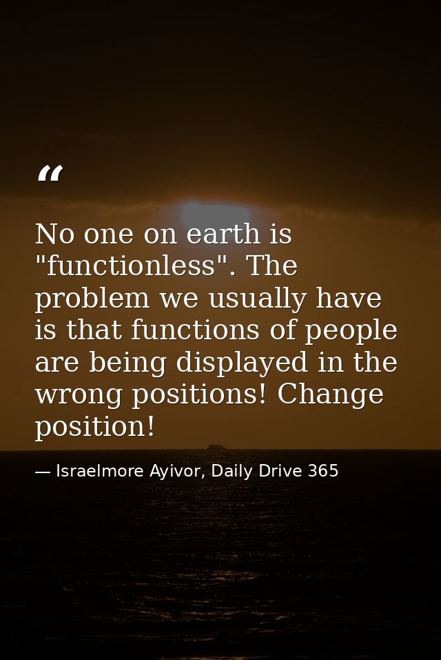 No one on earth is "functionless". The problem we usually have is that functions of people are being displayed in the wr — Israelmore Ayivor, Daily Drive 365