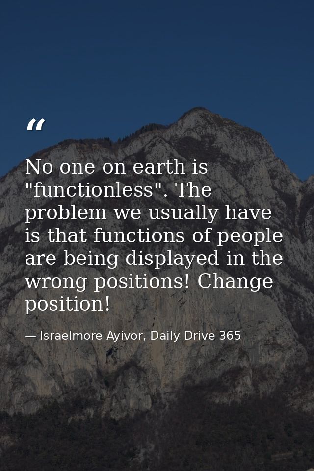 No one on earth is "functionless". The problem we usually have is that functions of people are being displayed in the wr — Israelmore Ayivor, Daily Drive 365