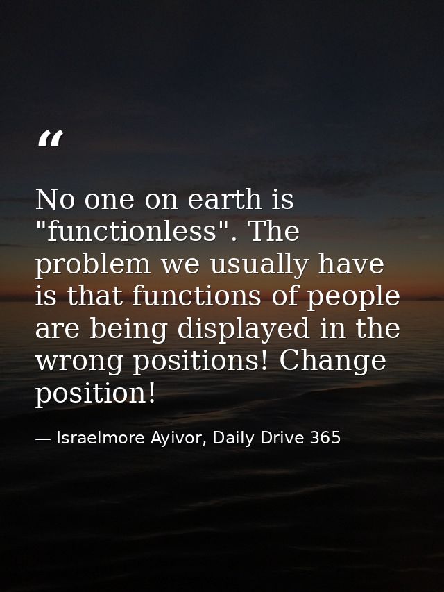 No one on earth is "functionless". The problem we usually have is that functions of people are being displayed in the wr — Israelmore Ayivor, Daily Drive 365