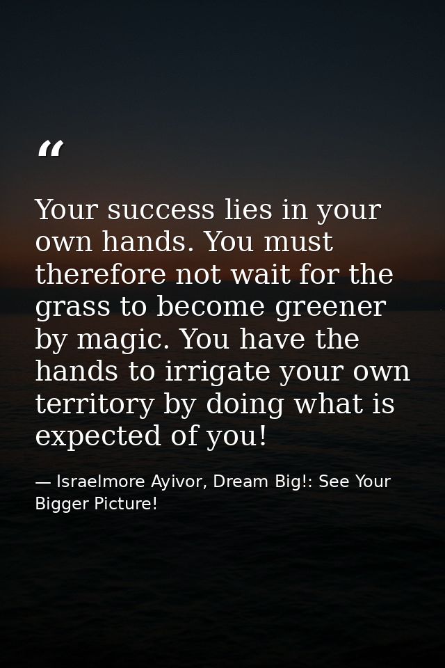 Your success lies in your own hands. You must therefore not wait for the grass to become greener by magic. You have the  — Israelmore Ayivor, Dream Big!: See Your Bigger Picture!